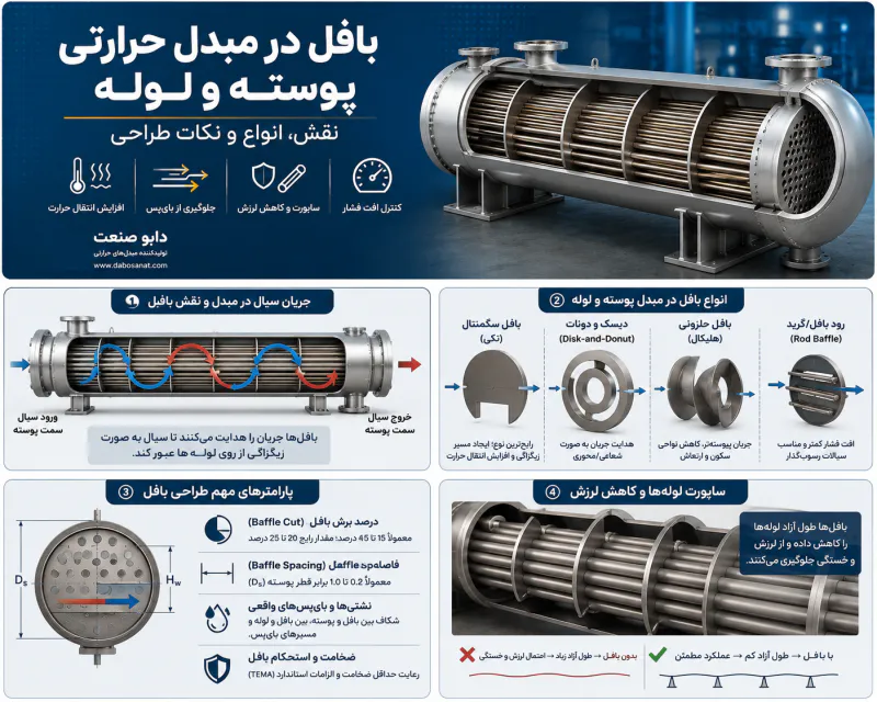 کاربرد baffel در مبدل حرارتی پوسته و لوله